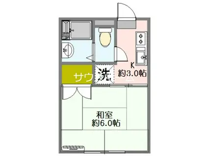 パルハイムB棟(1K/1階)の間取り写真