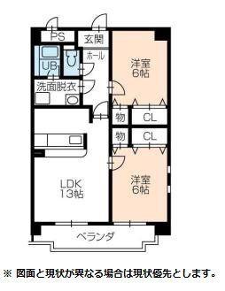 シャモニー横井(2LDK/3階)の間取り写真
