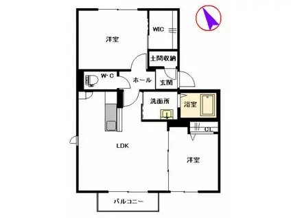 パークサイドヴィラ  B棟(2LDK/2階)の間取り写真