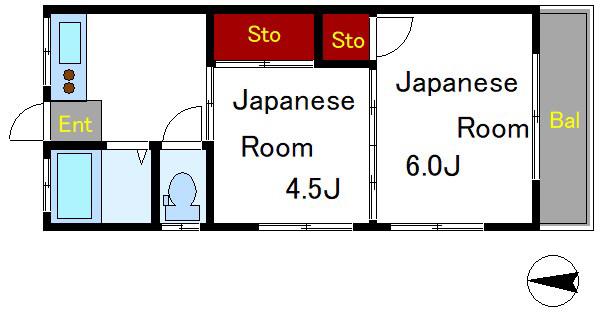 コーポ長谷川(2K/2階)の間取り写真