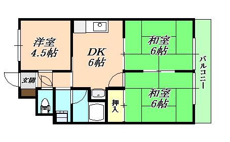多聞ニューハイツ(3DK/3階)の間取り写真