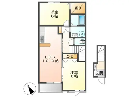 ベルカーサB(2LDK/2階)の間取り写真