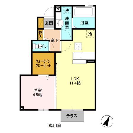 プルメリア(1LDK/1階)の間取り写真
