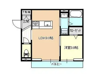 ソアヴィータ新山口(1LDK/3階)の間取り写真