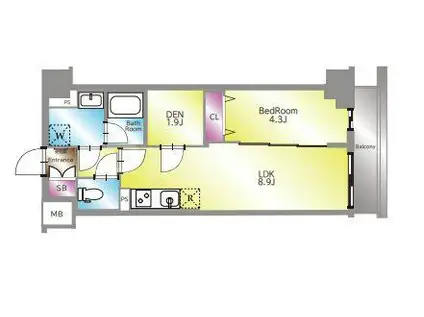 アイル プレミアム東京西新井(1SLDK/4階)の間取り写真