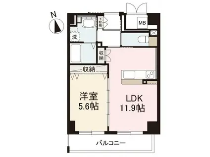 グリンアイル仏生山(1LDK/4階)の間取り写真