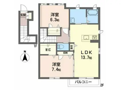 アルカ・フトーラII B棟(2LDK/2階)の間取り写真
