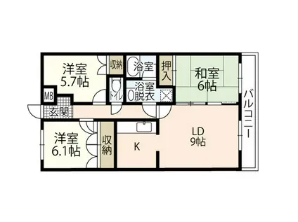 溝手ビル(3LDK/3階)の間取り写真