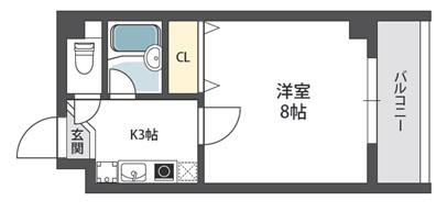 アネックス2号館(1K/3階)の間取り写真