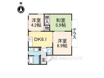 ジョイコートB(3DK/1階)の間取り写真