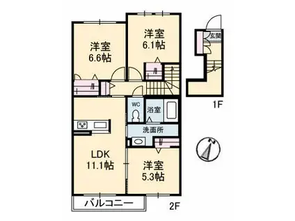プロヌーブ郡家(3LDK/2階)の間取り写真