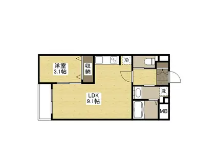 月光東福山駅前(1LDK/2階)の間取り写真