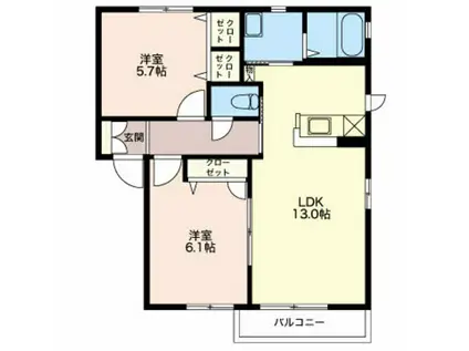 パルコートB棟(2LDK/2階)の間取り写真