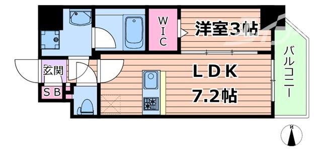エスリードレジデンス ザ・グラン大阪ノア(1DK/2階)の間取り写真