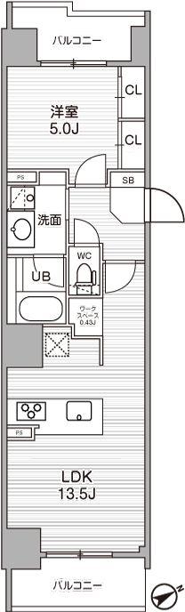シーズンフラッツ武蔵小山(1LDK/4階)の間取り写真
