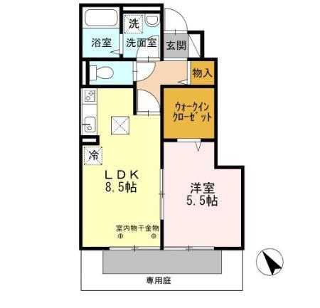 泰山木苑 A棟(1LDK/1階)の間取り写真