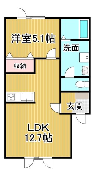 バレリ アン(1LDK/2階)の間取り写真