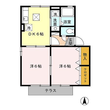 アイリスガーデン菰池 B棟(2DK/1階)の間取り写真