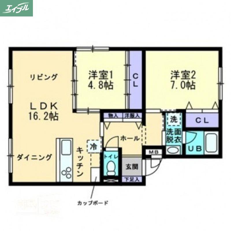 ボ・ヌール(2LDK/2階)の間取り写真