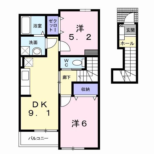 プロムナード(2DK/2階)の間取り写真