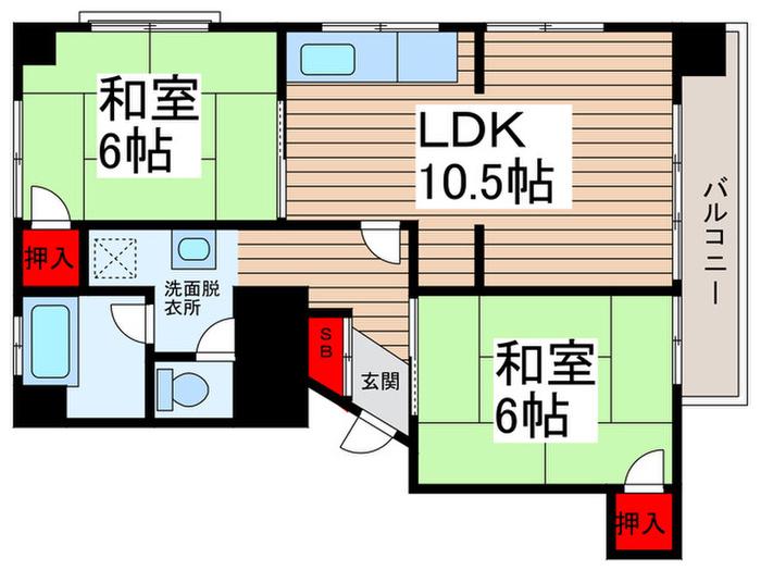 新松戸ハイツ(2LDK/6階)の間取り写真