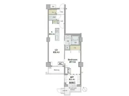 シャレール広尾 2号棟(1SLDK/1階)の間取り写真