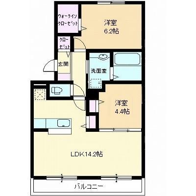 アプリコットハウス B棟(2LDK/3階)の間取り写真