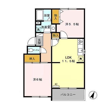 グリーンパークマルオカ(2LDK/2階)の間取り写真