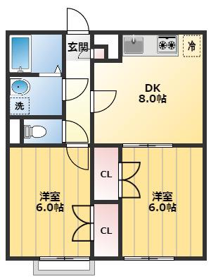 プレジールI(2DK/1階)の間取り写真