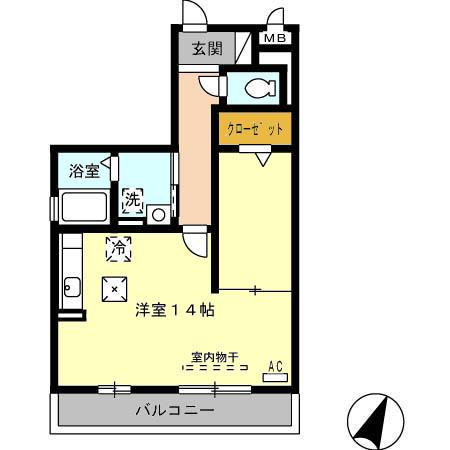 シャローム B棟(ワンルーム/1階)の間取り写真