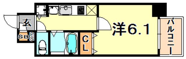 プレサンス三宮ルミネス(1K/3階)の間取り写真