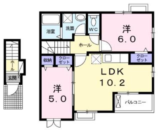 サンライズヒルVI(2LDK/2階)の間取り写真