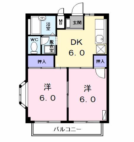 エステート宮東(2DK/2階)の間取り写真