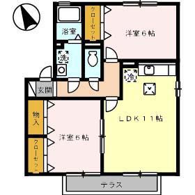 グリーンガーデン G棟(2LDK/1階)の間取り写真