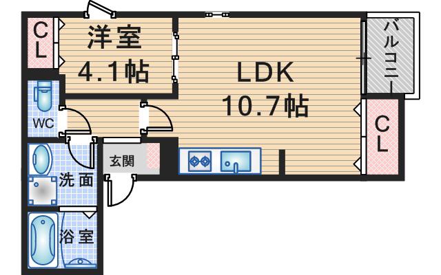LA-CREA豊中立花町(1LDK/1階)の間取り写真