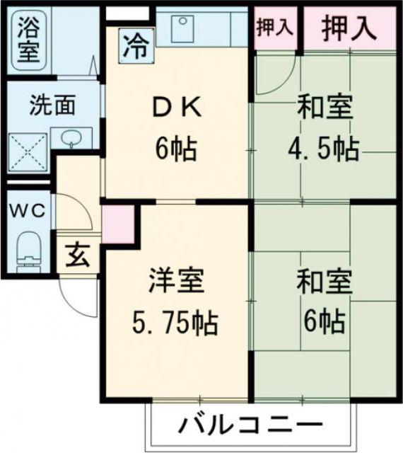 サングレース B棟(3DK/2階)の間取り写真
