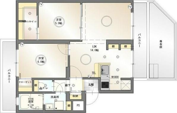 メゾン西町(2LDK/1階)の間取り写真