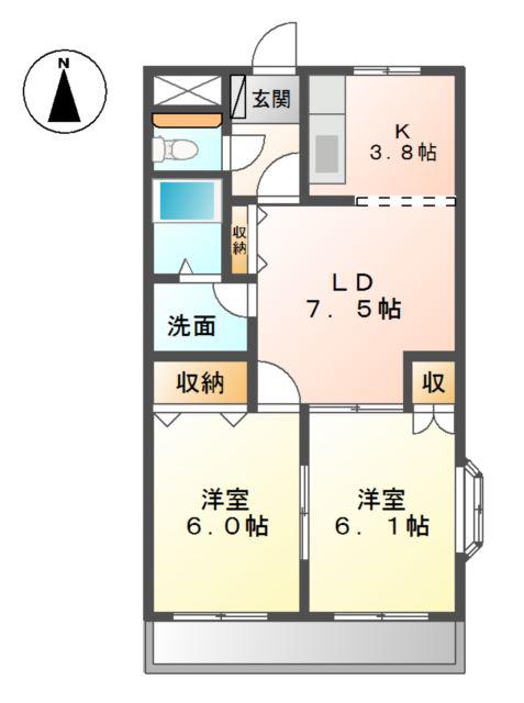 グランディール慶(2LDK/1階)の間取り写真