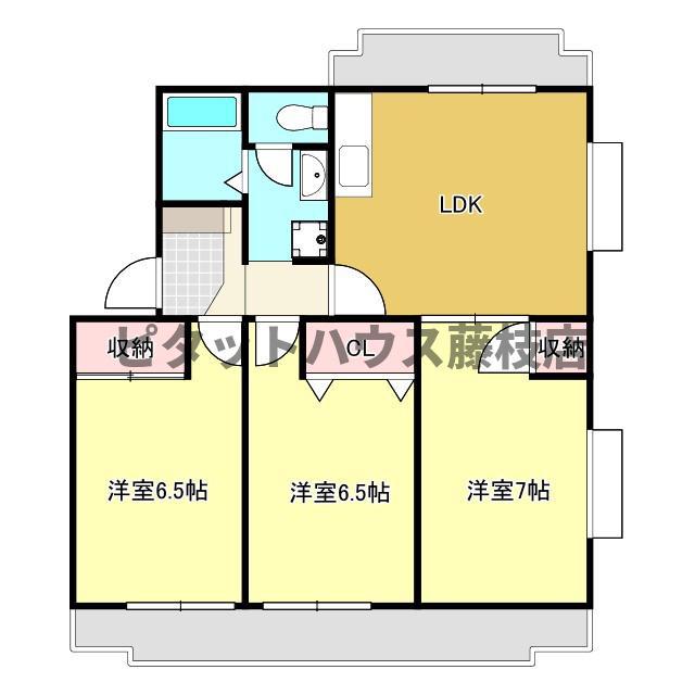 レジデンスタカオカ(3LDK/2階)の間取り写真