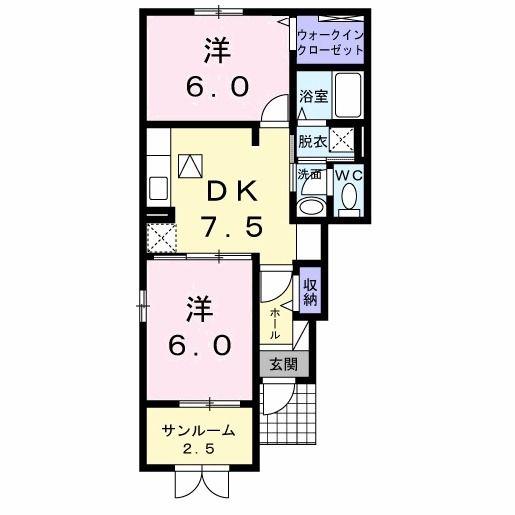 ピアニーII(2DK/1階)の間取り写真