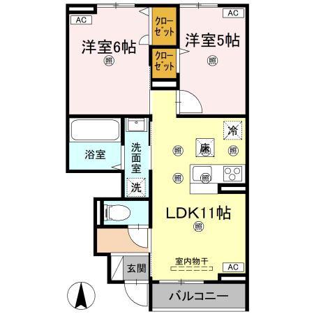 グランツ上福万 A棟(2LDK/1階)の間取り写真