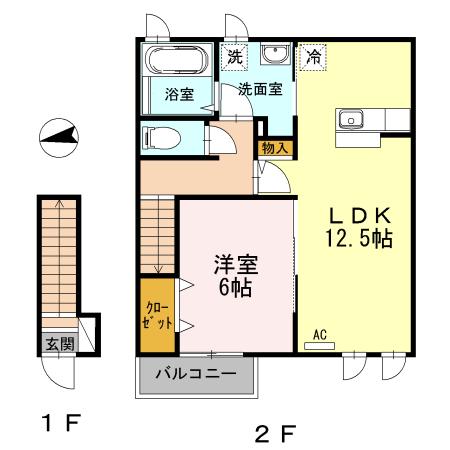 ヴィラ山王II(1LDK/2階)の間取り写真