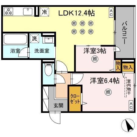 サニーサイド箱崎(2LDK/3階)の間取り写真