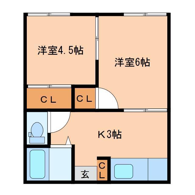 秀和コーポ(2K/1階)の間取り写真