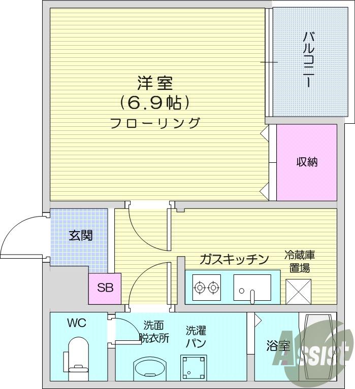 ヘリオス(1K/2階)の間取り写真