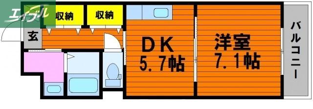 COCO中島田(1DK/6階)の間取り写真