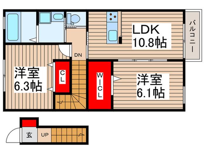 ROCOHOUSE(2LDK/2階)の間取り写真