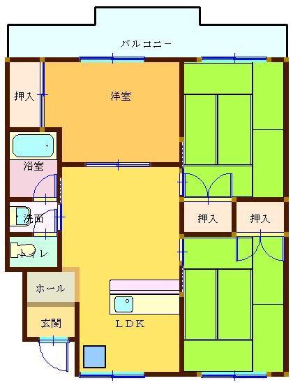 ウエストヒルズ(3DK/2階)の間取り写真