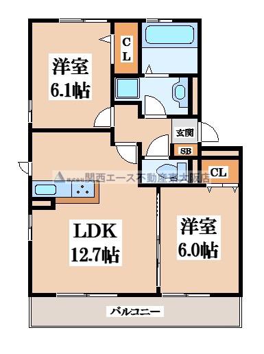 ヌカタコルンS(2LDK/3階)の間取り写真