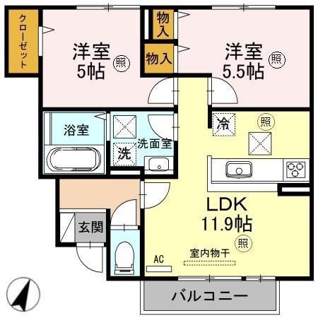 ヴィラ・フォレスティア(2LDK/1階)の間取り写真